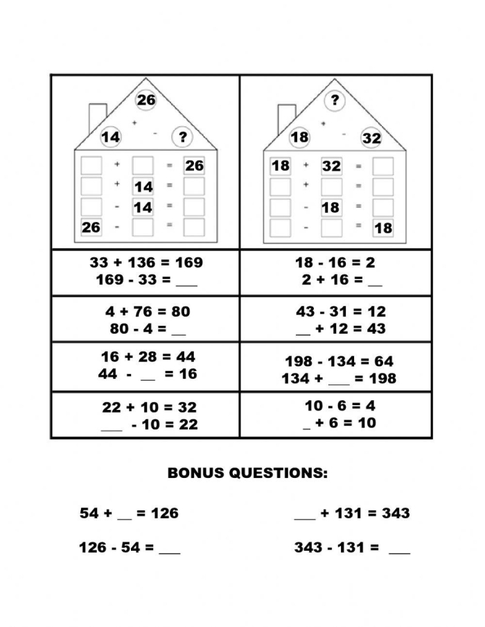 Inverse subtraction practice problems for young learners on worksheet 2 First Grade worksheet focused on inverse subtraction to find missing numbers