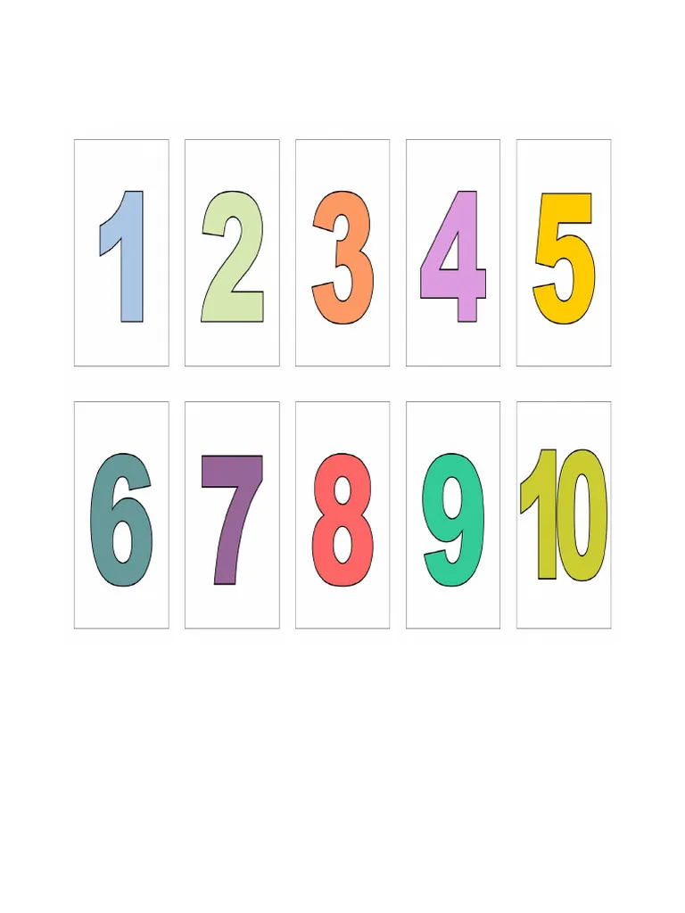 Number Cards Worksheet for Recognizing and Practicing Basic Facts Colorful number cards from 1 to 10 for first-grade math practice