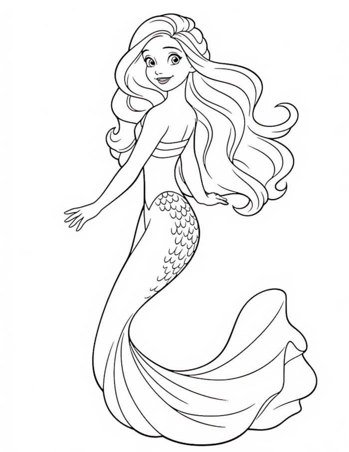 Mermaid coloring page worksheet designed for first graders to explore fractions while having fun
