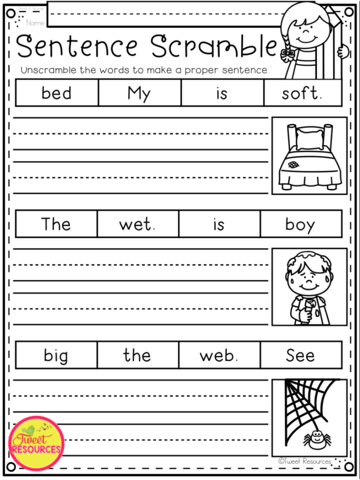 Colorful worksheet for first graders focused on sentence writing about music. Creative writing practice sheet encouraging students to express their musical interests.