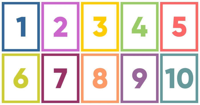 1-10 Number Cards worksheet for practicing basic math facts and engaging games Colorful number cards from 1 to 10 designed for first graders to enhance number recognition skills