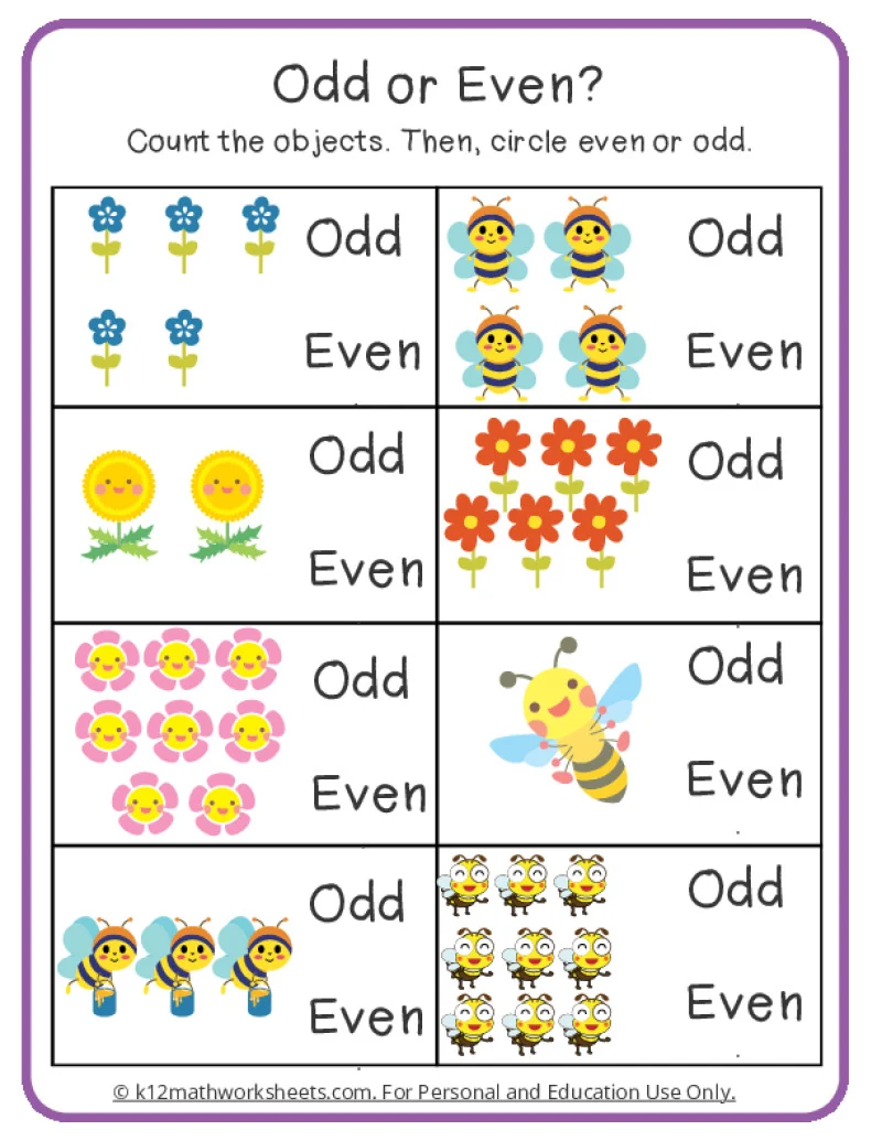 Practice identifying odd and even numbers with this engaging math activity for kids A colorful worksheet for first graders focused on grouping objects into odd and even numbers