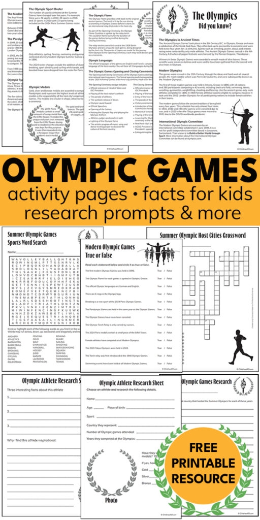 First Grade Olympic Timeline worksheet featuring key historical moments in fractions