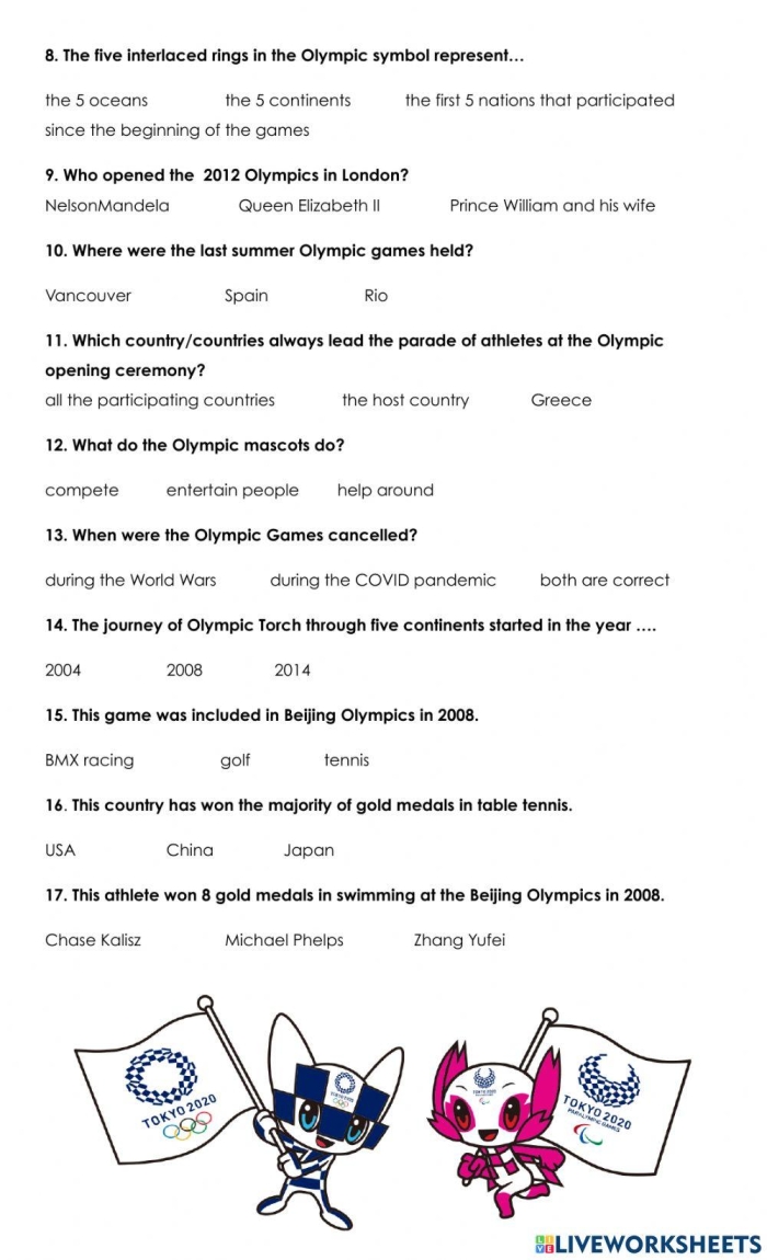 First Grade Olympic Timeline worksheet focusing on key historical events with fractions