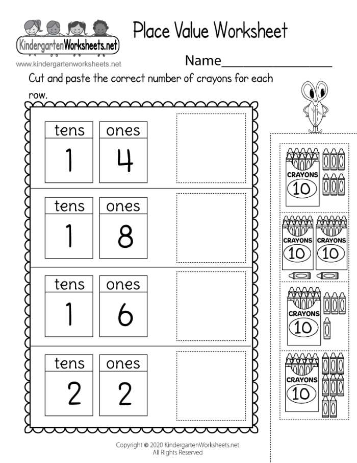 Reading Place Value: Ones and Tens Worksheet for First Grade Students Worksheet for teaching first graders about ones and tens place value in math