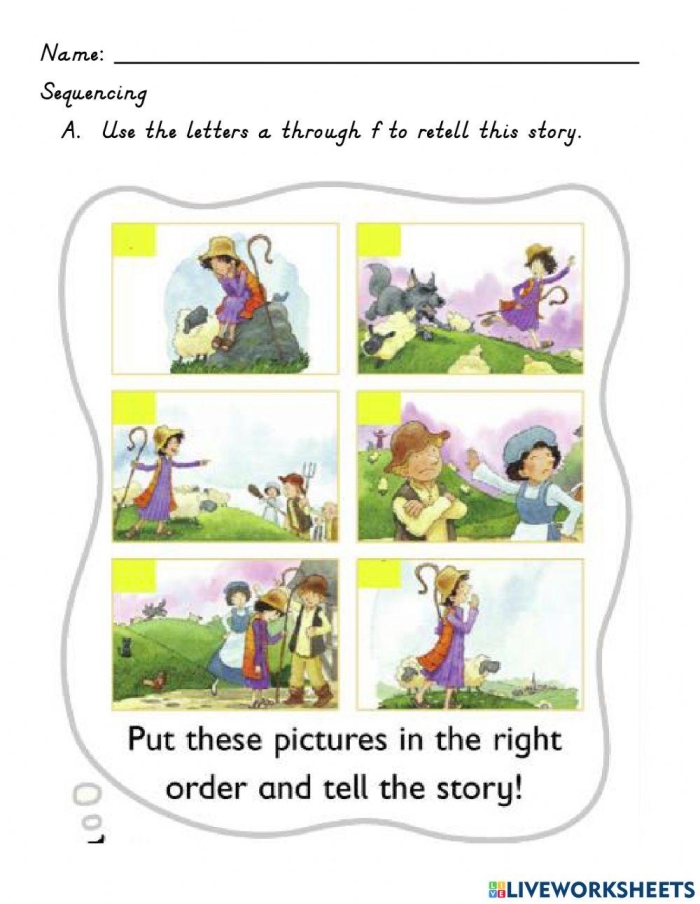 Image illustrating a fun counting activity based on The Boy Who Cried Wolf fable Worksheet featuring The Boy Who Cried Wolf story for first graders to practice ordering events