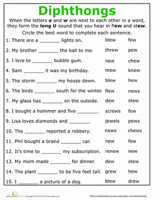 First grade students practicing ou diphthong words with decoding exercises on worksheet 22