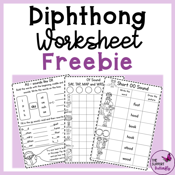 First grade students practicing ou diphthong words with decoding exercises on a worksheet