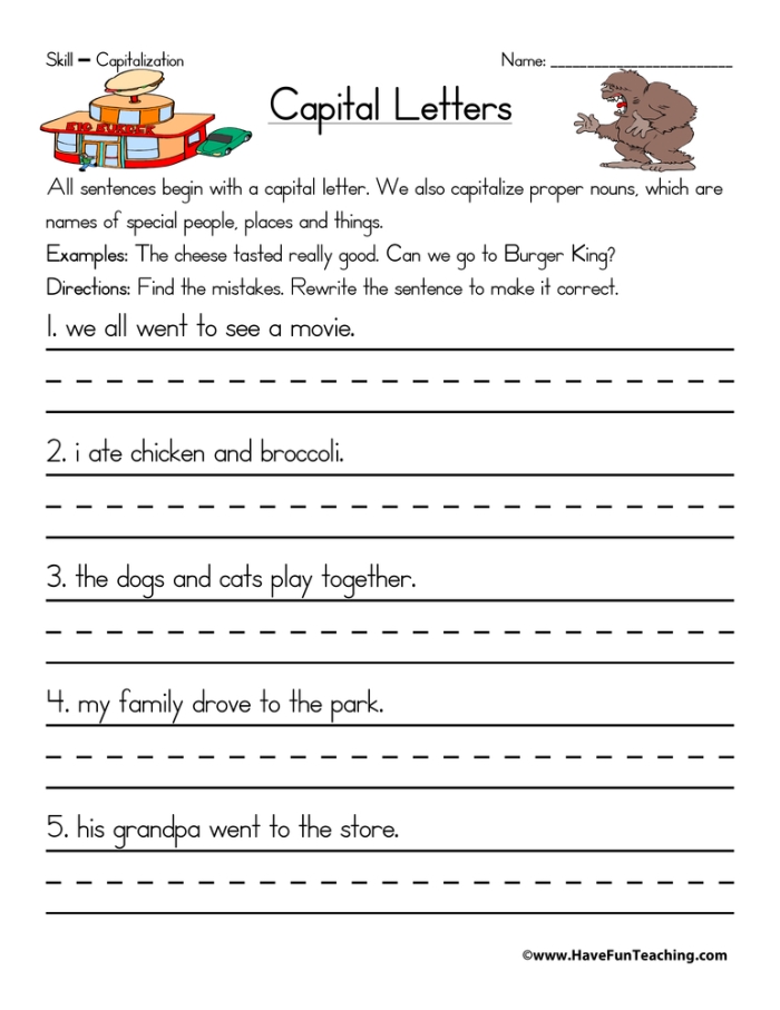 Fix the Sentences: Pets worksheet for young writers Worksheet for first graders to correct sentences about pets