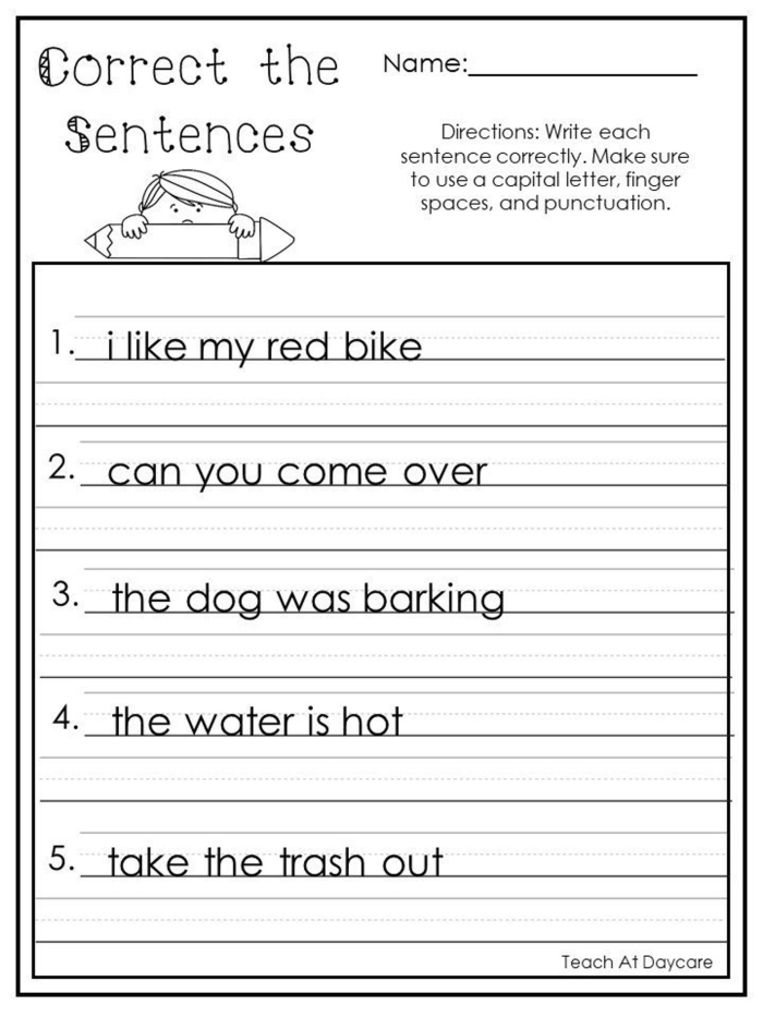 Fix the Sentences: Pets worksheet for first graders Worksheet image featuring sentences about pets needing correction