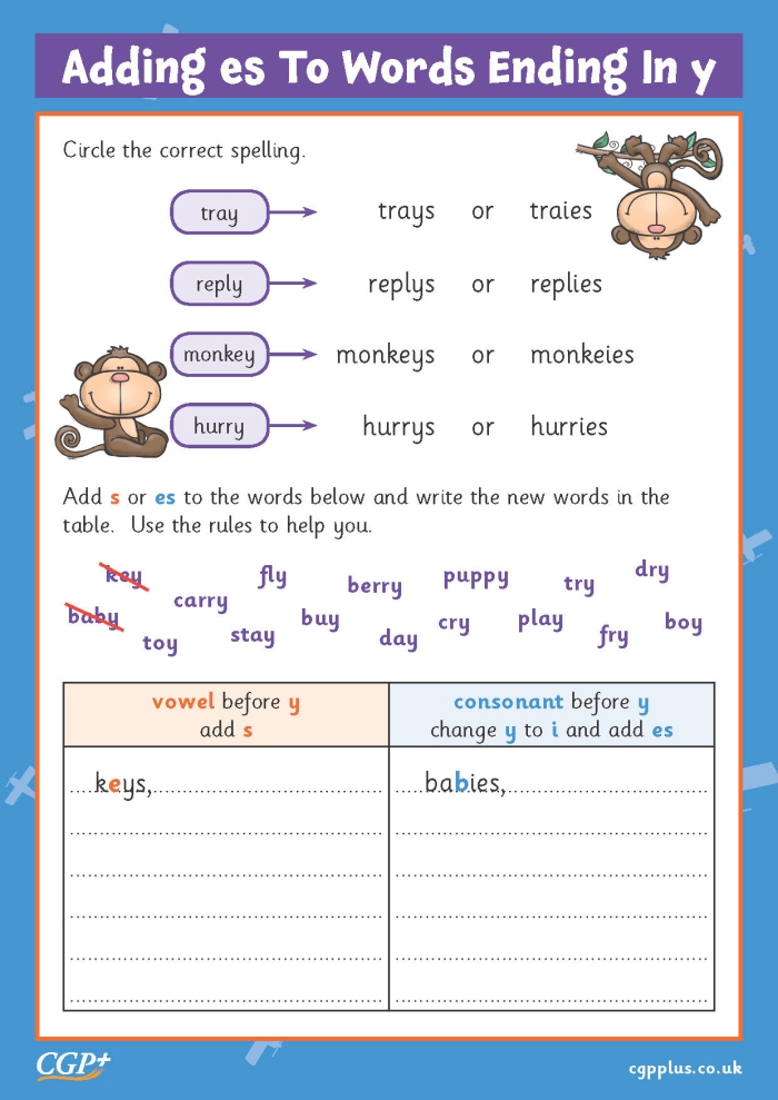 First grade students sorting words by ending Y sounds on a colorful worksheet