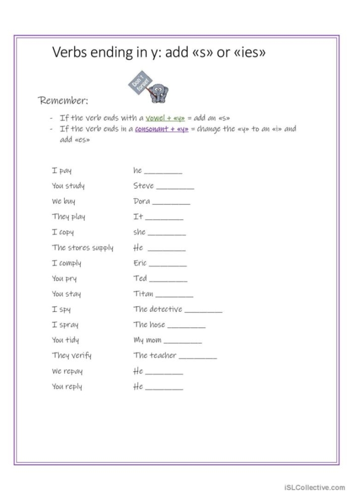 First Grade Ending Y Sort worksheet showing columns for long E and long I sounds