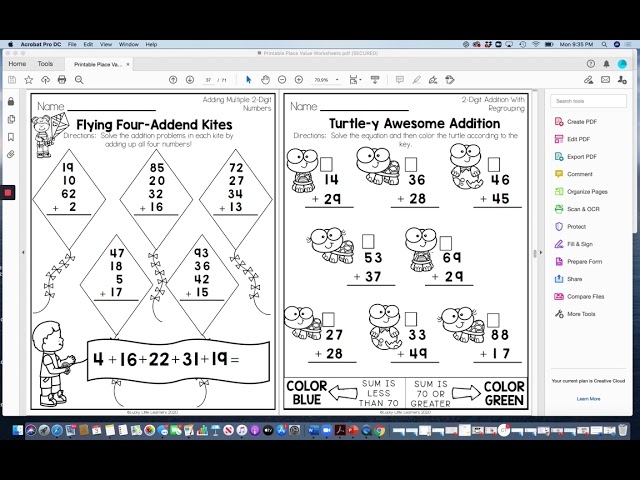 Worksheet for mastering place value through adding and subtracting 10 for first graders