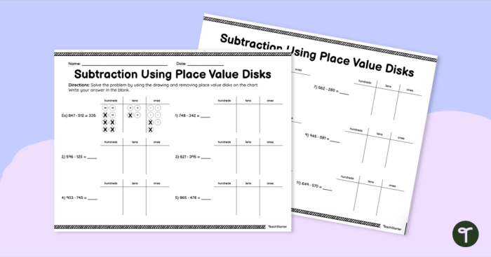 First grade worksheet on mastering place value by adding and subtracting 10