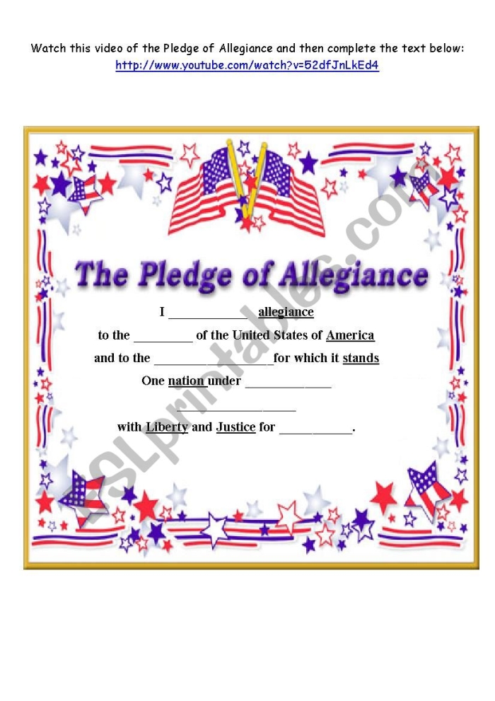 Pledge of Allegiance Coloring Sheet for Beginning Readers First grade students coloring and learning the Pledge of Allegiance with this interactive phonics worksheet activity