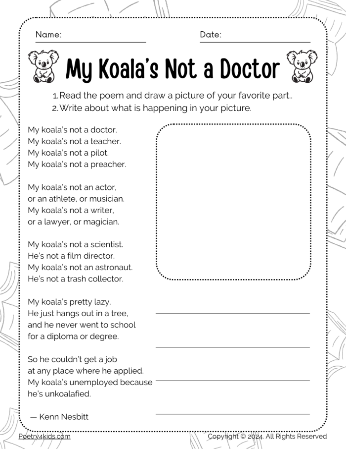 First Grade student working on the What's Up with This Poem worksheet to explore poem structure