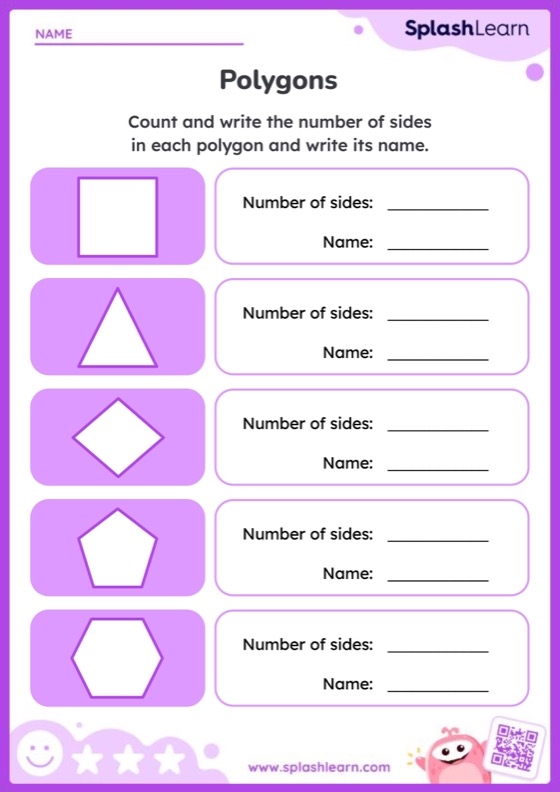 Identifying Polygons Worksheet for First Grade Geometry Activities Colorful worksheet for first graders identifying polygons through shape coloring