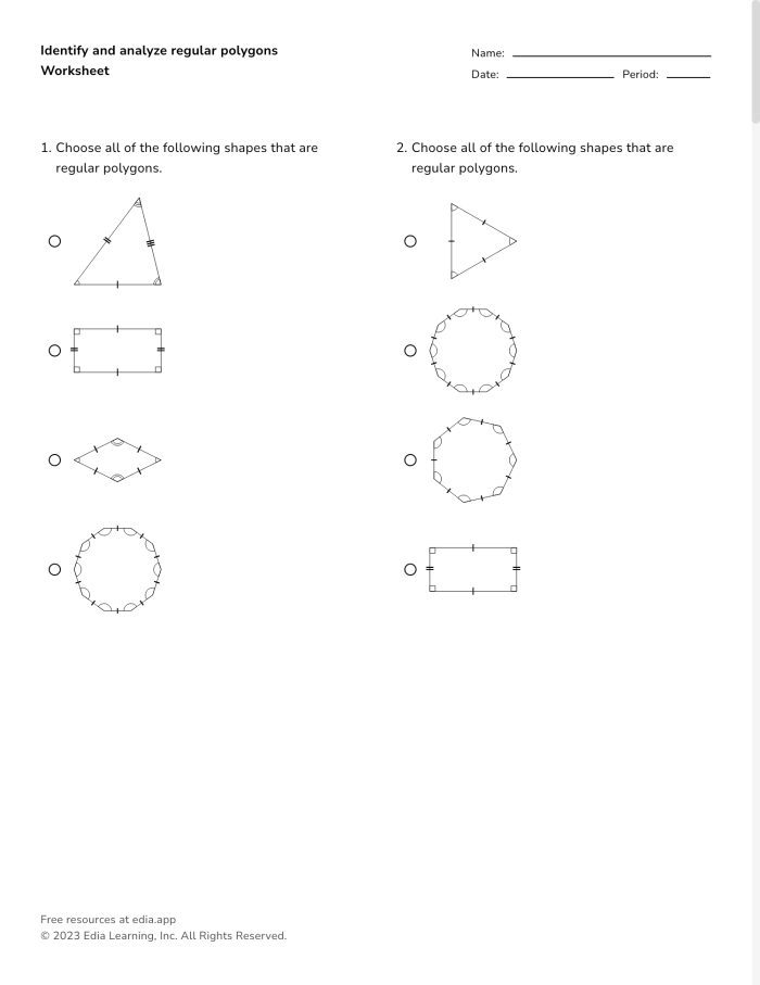 Fun geometry activity: Color code polygons on this engaging worksheet Worksheet for identifying polygons with colorful shapes for first graders