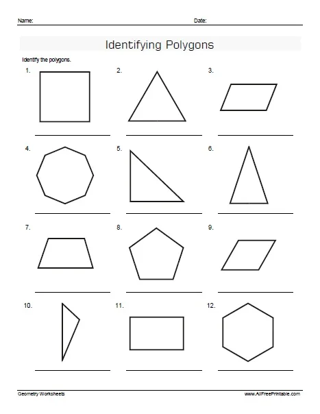 Identifying Polygons Worksheet for First Grade Geometry Activity Worksheet for identifying polygons with colorful shapes for first graders