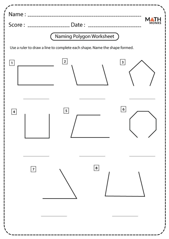 Engaging worksheet for learning about polygons in geometry for grade one Worksheet for identifying polygons with colorful shapes for first graders