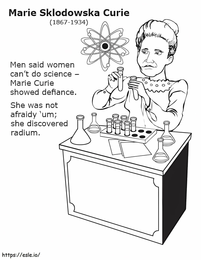 Marie Curie in her laboratory for a first grade sight words coloring worksheet