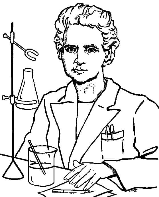 Marie Curie in her laboratory for a first grade sight words coloring worksheet