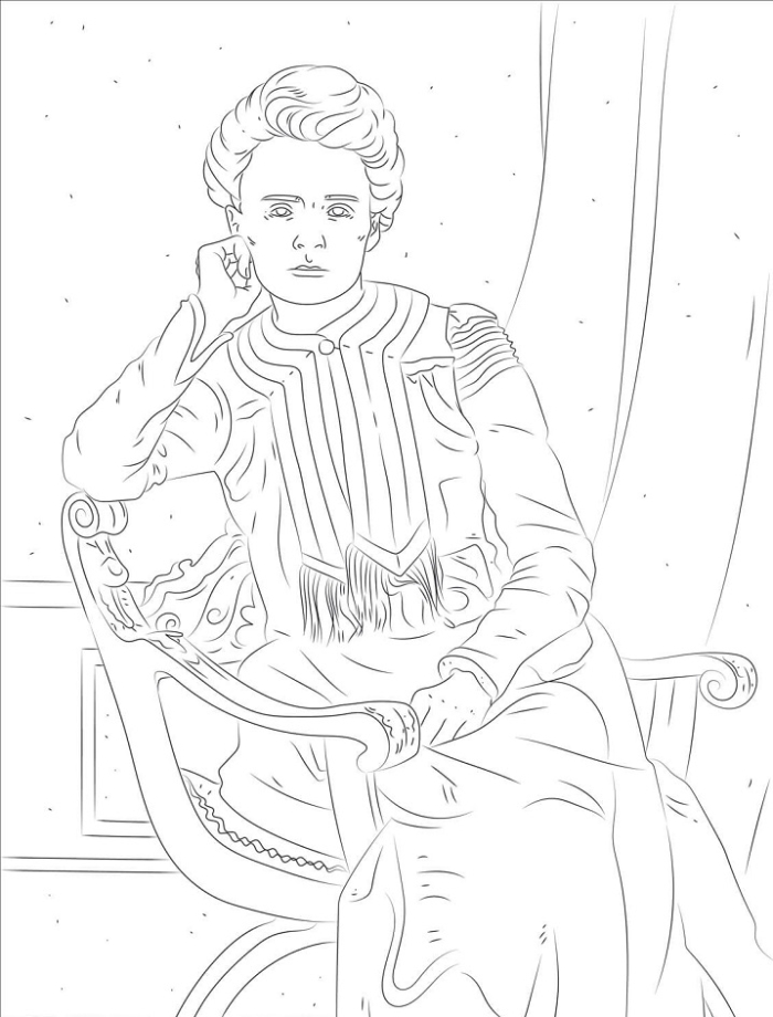 Marie Curie in her laboratory for a first grade sight words coloring worksheet