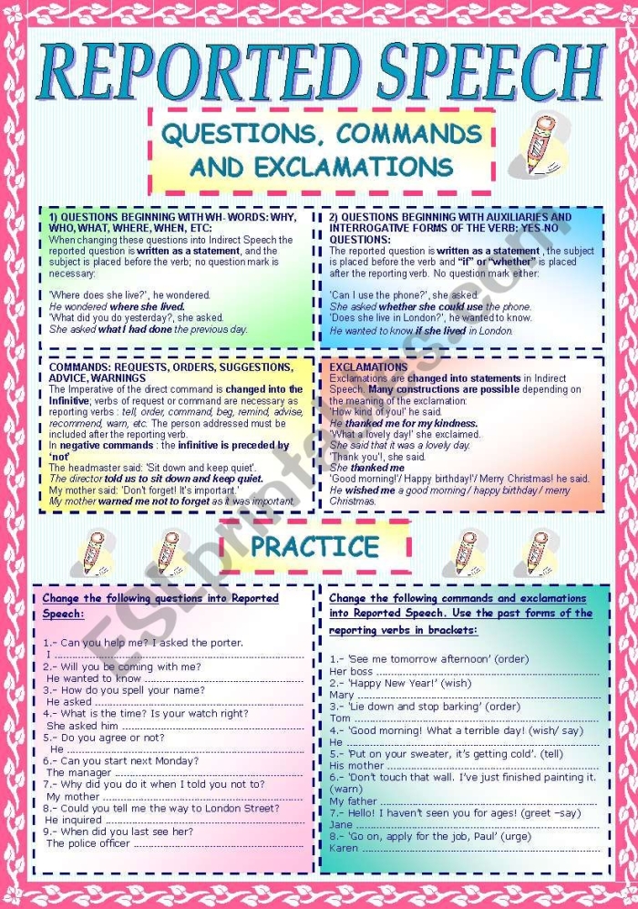 Colorful worksheet showcasing different sentence types: statements, questions, commands, and exclamations for first graders. Engaging handout for teaching sentence structures in a fun way.