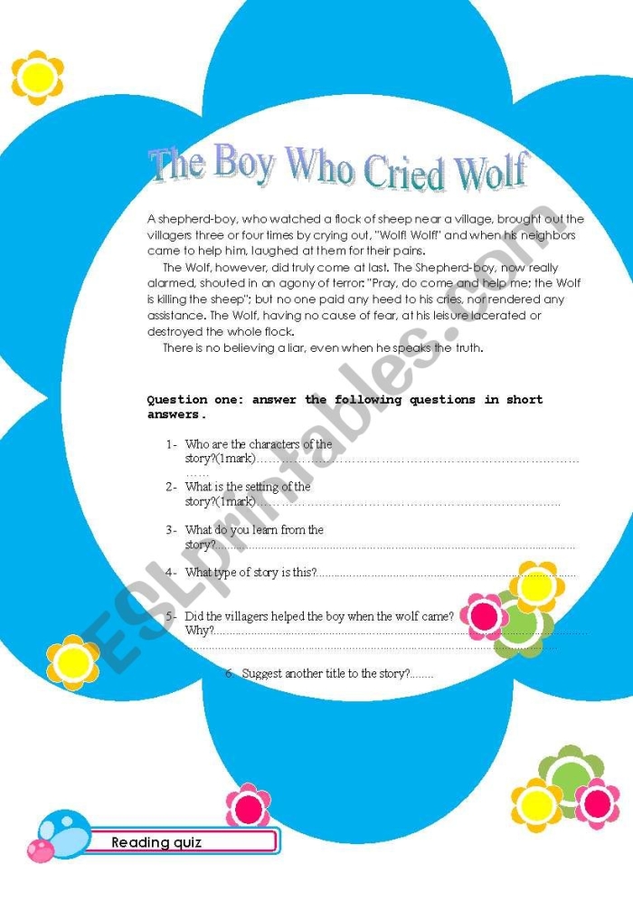 Numbers and Counting worksheet for First Grade Worksheet featuring The Boy Who Cried Wolf story for first graders to practice sequencing. Educational activity image for numbers and counting related to fables.