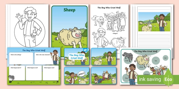 Numbers and Counting worksheet for First Grade Worksheet featuring The Boy Who Cried Wolf story for first graders to practice sequencing. Educational resource for counting and storytelling activities in first grade.