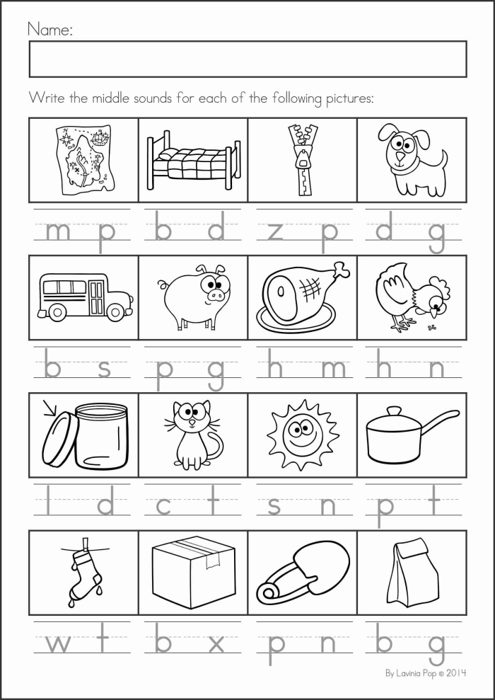 Short "A" Vowel Worksheet for First Grade Students First grade phonics worksheet focusing on short "A" vowel sounds with picture identification and word writing activities