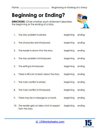 How Does it End? worksheet for geometry learning in first grade Worksheet for first graders to practice predicting story endings