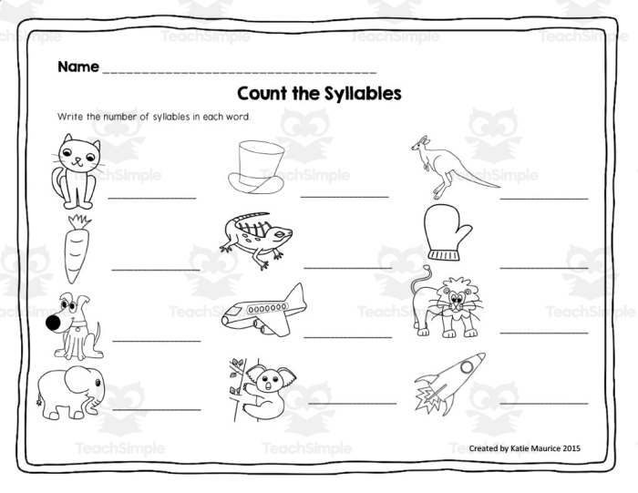 Engaging activity for students to practice syllable recognition and sorting skills Syllable Sort worksheet for first graders, featuring words for counting and sorting syllables