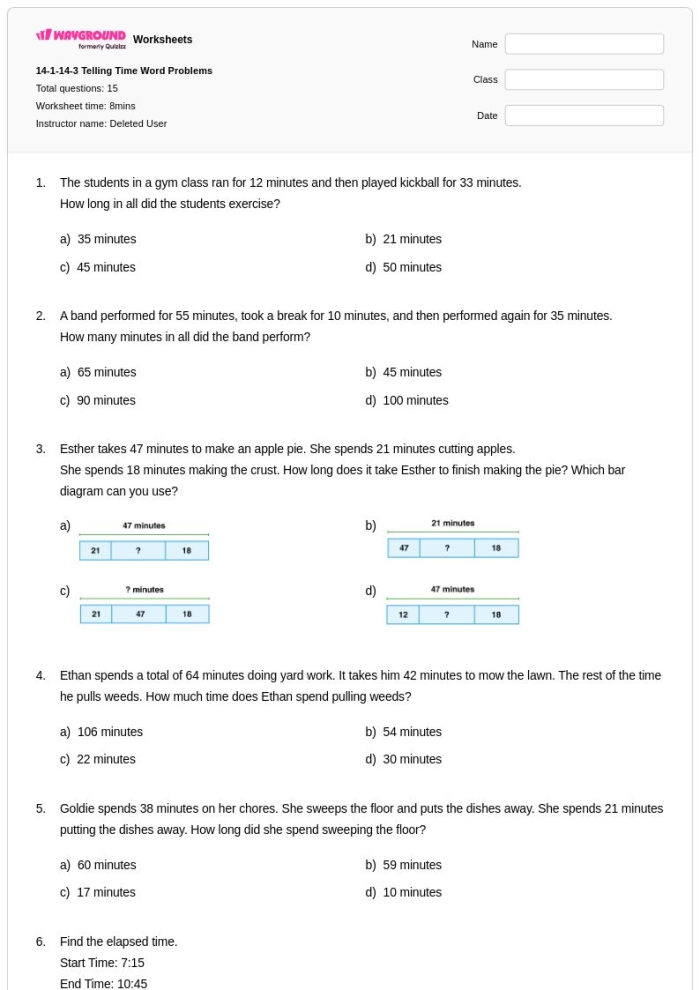 Worksheet 16 focused on solving time-related word problems for young learners First Grade Telling Time word problems worksheet with clock illustrations
