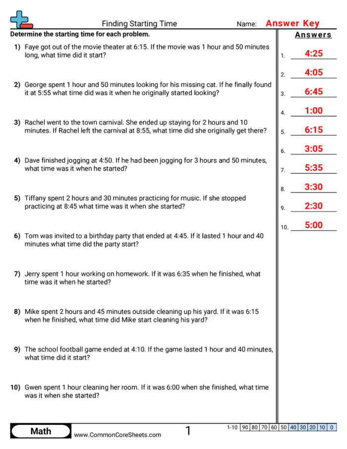 Colorful first-grade worksheet featuring time word problems for practicing math skills