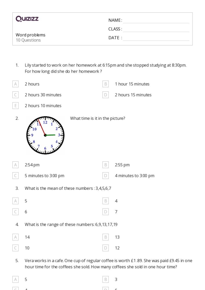 First grade students solving time word problems on a worksheet