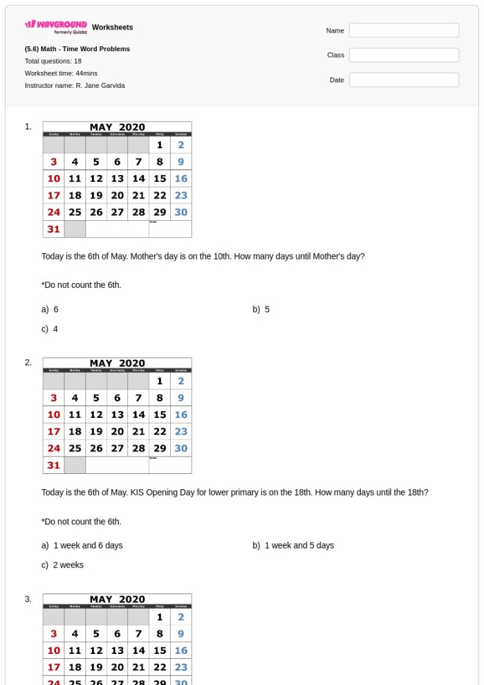 Colorful worksheet featuring time word problems for first graders