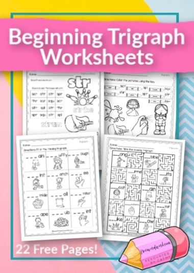First grade trigraphs worksheet exercise 2 showing three letter sound combinations