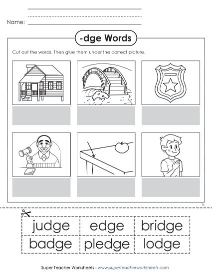 First grade trigraphs worksheet with three-letter sound combinations and picture matching exercises
