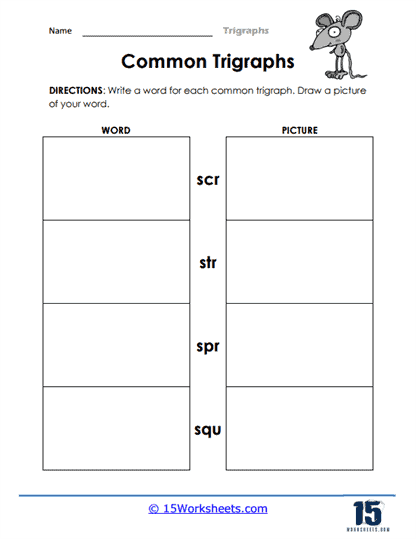 First grade trigraphs worksheet exercise 4 with three letter sound combinations