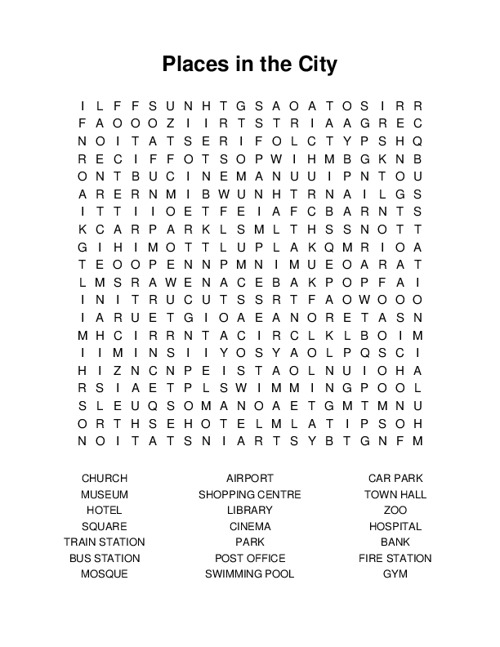 First Grade subtraction worksheet featuring a word search of U.S. cities for young learners