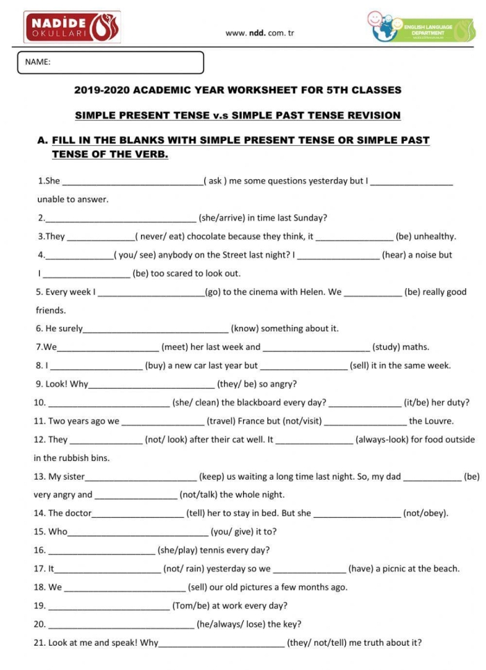 Worksheet image demonstrating action verb eat in different tenses for young learners First Grade worksheet showing the verb eat in past and present tense for mixed operations