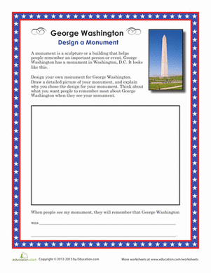 Washington Monument Model worksheet for first grade with paper craft activity