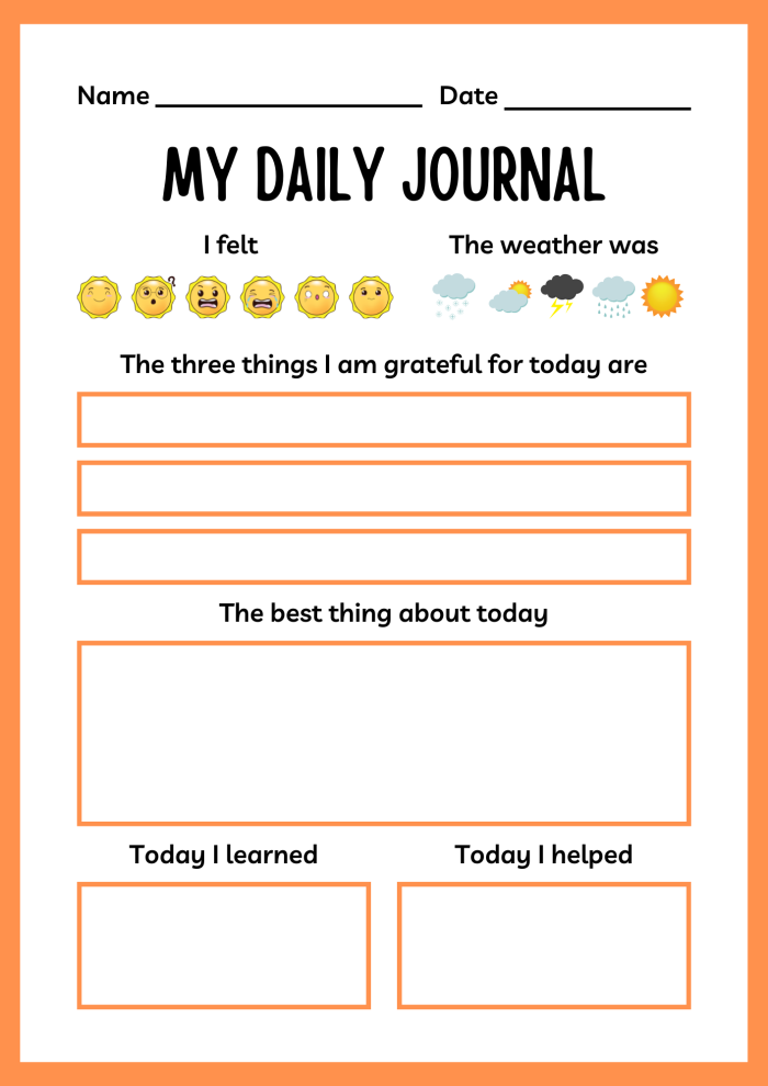 First grade writing journal sheet for kids to express their thoughts and ideas Blank writing journal worksheet for first graders to enhance their expression skills