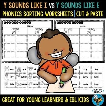 First Grade Geography worksheet focusing on the letter Y used as a vowel with simple words