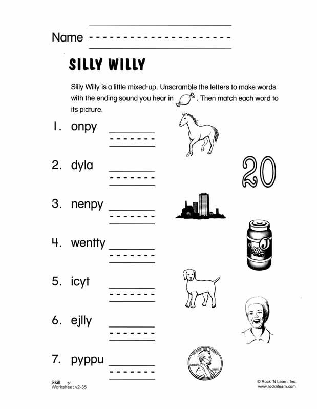 First Grade Geography worksheet focusing on the letter Y acting as a vowel with simple words
