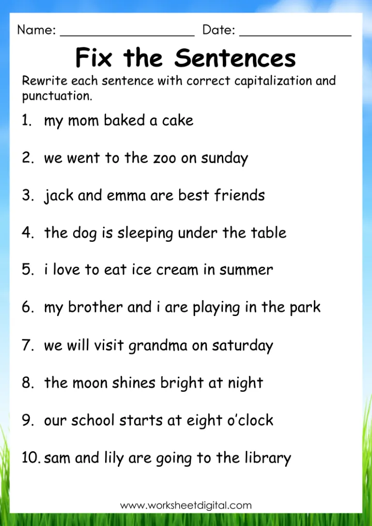 Fix the Sentences: Pets worksheet for young writers Worksheet image for first graders to correct sentences about pets
