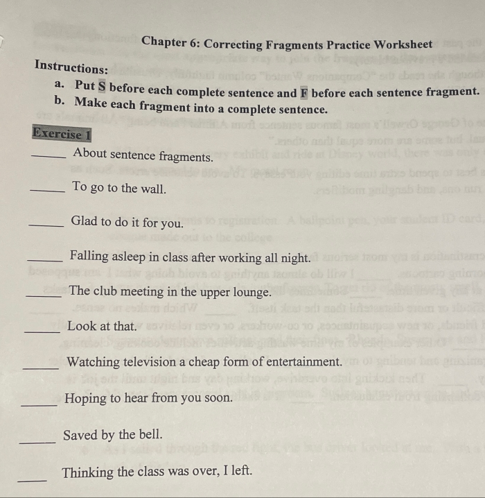 Worksheet 21 for fixing sentence fragments in third grade subtraction practice Third grade student completing a Fix the Fragments worksheet focused on subtraction