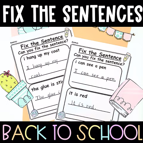 Fix the Sentences: Pets worksheet for young writers Worksheet for fixing incorrect sentences about pets for first graders