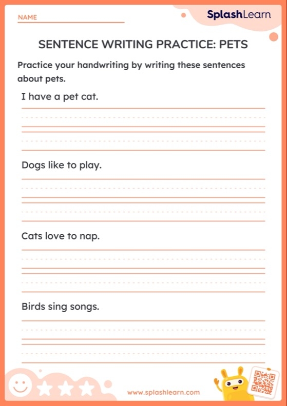 Fix the Sentences: Pets worksheet for first graders to enhance writing skills Worksheet image featuring incorrect sentences about pets for students to correct